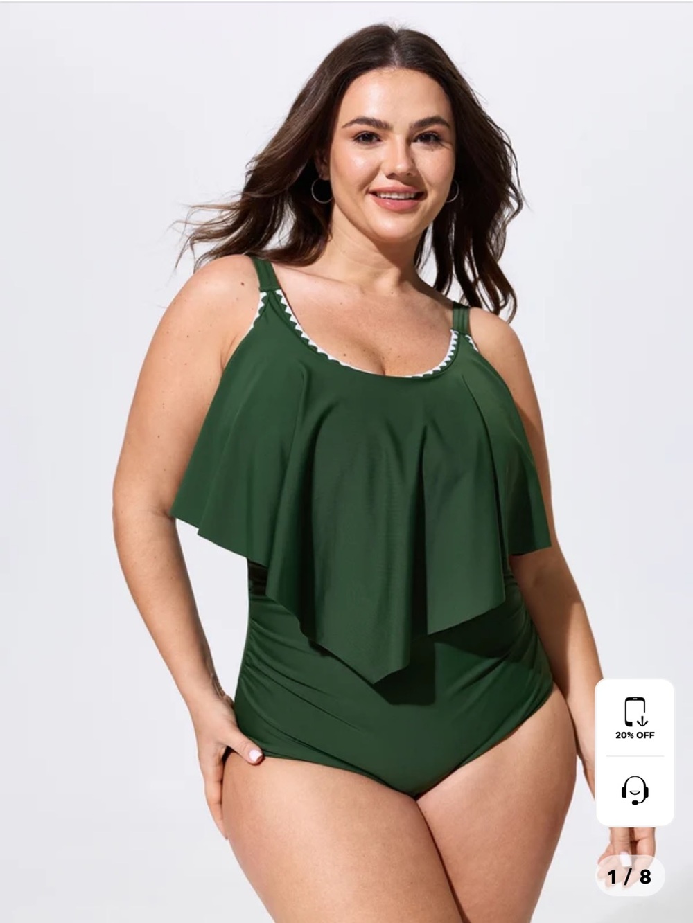 BloomChic - Plus Size Dark Green Ruffled One-Piece Swimsuit